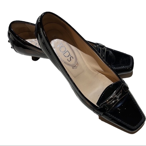 TOD’S Made In Italy Black Loafer Driving Shoe Style Patent Pumps Women’s Size 7 - Picture 2 of 11